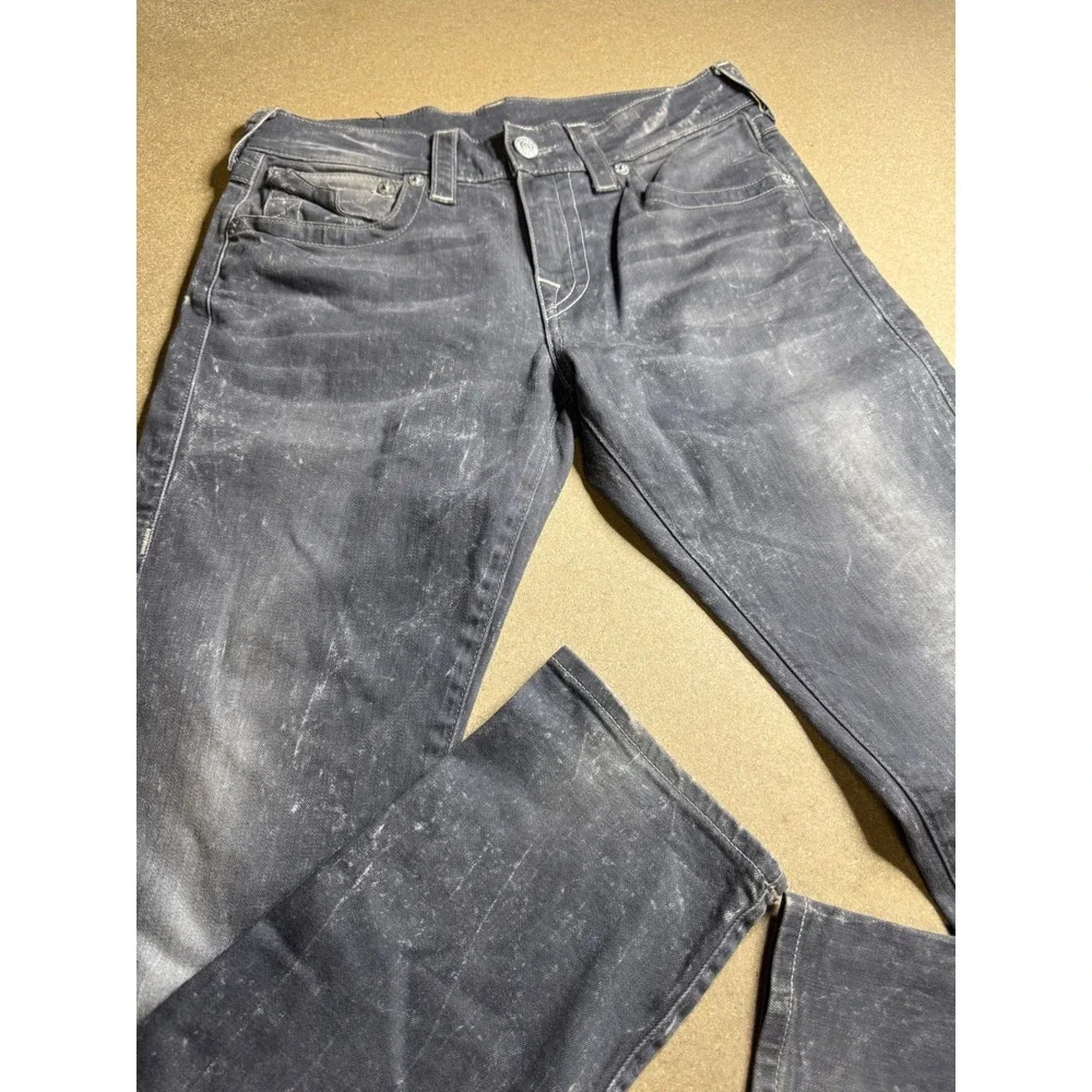 True Religion Geno Relaxed Slim Jeans Mens 29 Grey Acid Wash Flap Pocket Denim